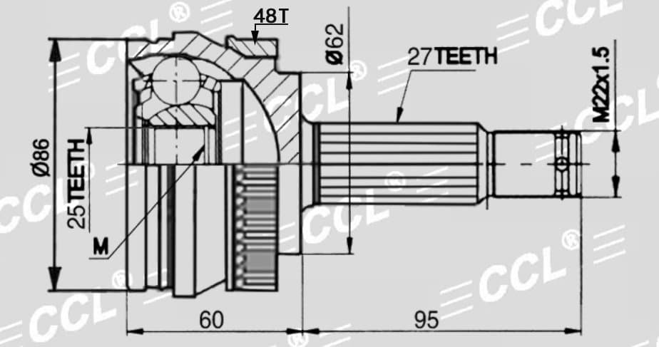Шрус нар CCL Hyundai SONATA 10-14 25*62*27 /TUCSON 05-10/SPORTAGE 04-10